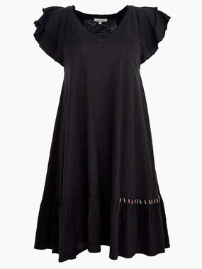 Lisa Todd Black V-Neck Flutter-Sleeve Dress Free Frills Large